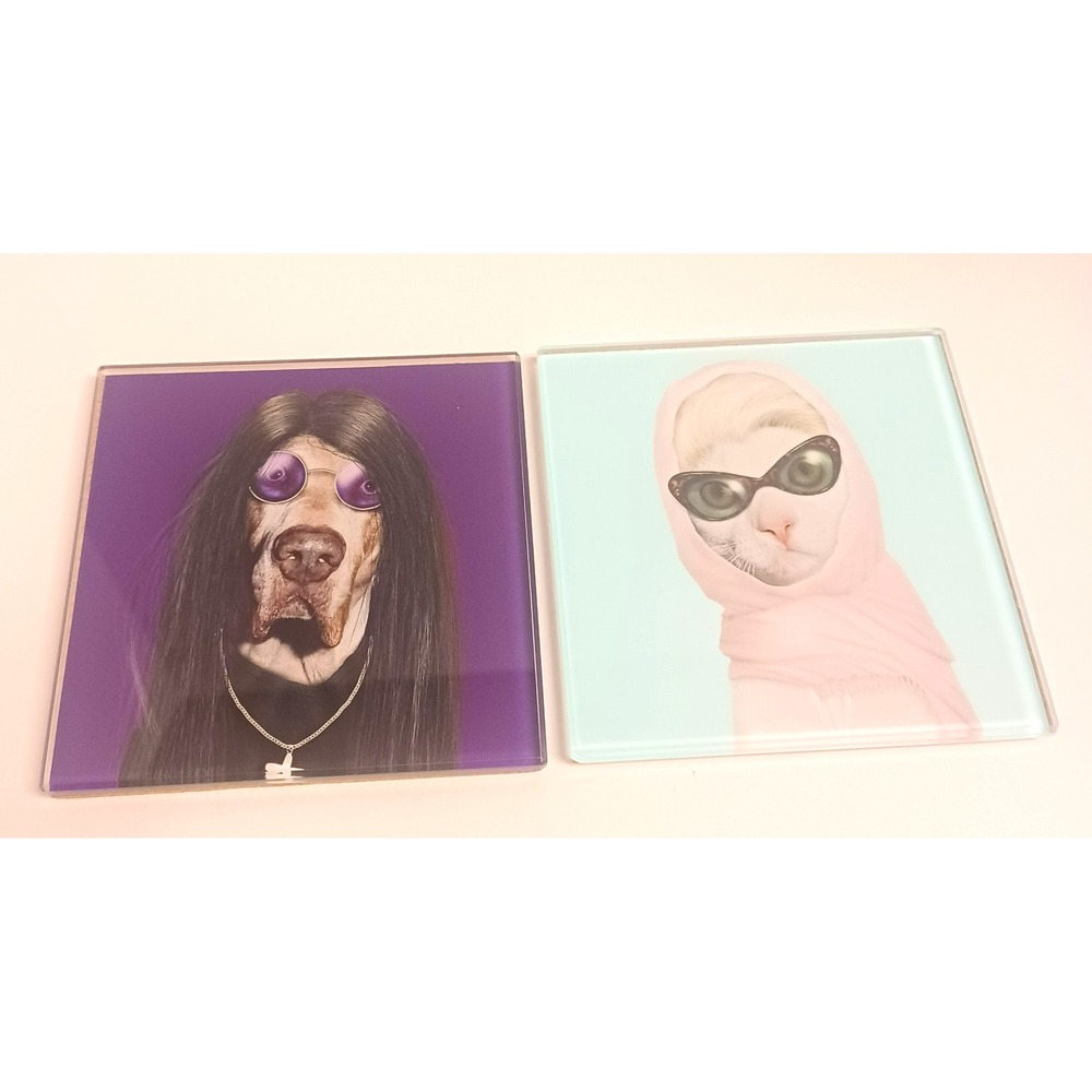 Pets Rock Glass Coasters Set of 2 Audrey Hepburn Ozzy Osbourne Empire Art Direct